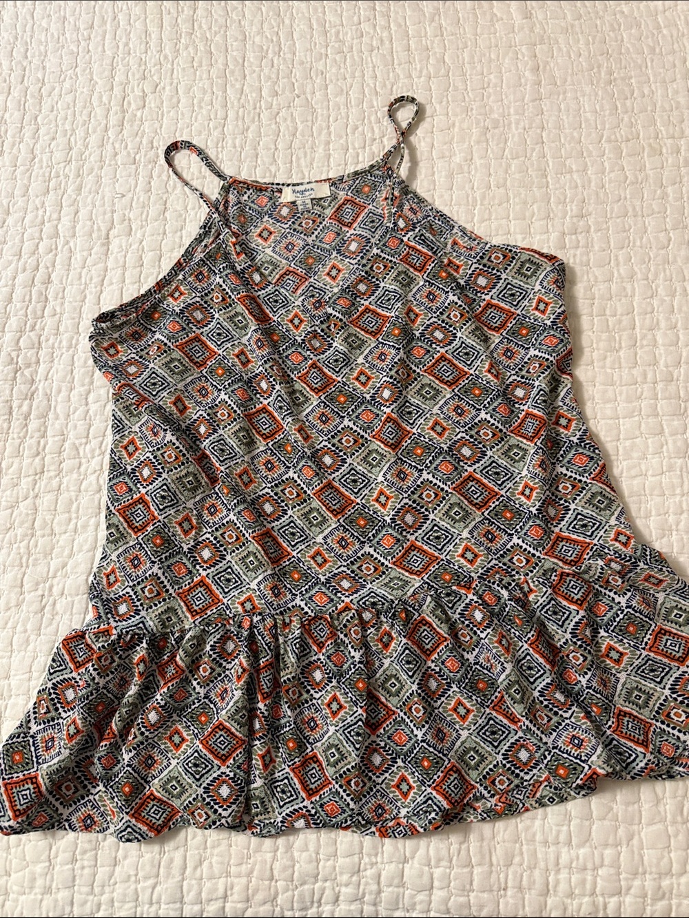 Hayden Diamond-Print Ruffle Hem Cami